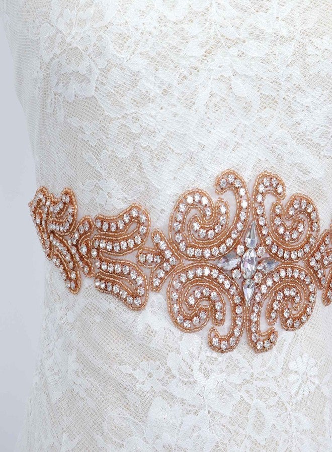 Pardecor Rhinestone Applique for Women Wedding Bridal Sash Belt Dress Belt Sashes For Wedding Dress Crystal (039 Rose Gold) - Image 2